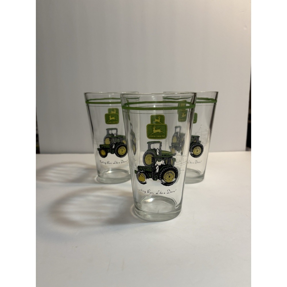 John Deere Logo SET OF 3 Tumbler Nothing Runs Like a Deere Tractor Clear Glass